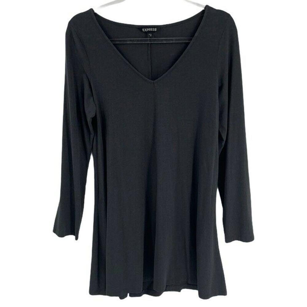 Express Womens Shift Dress Gray Stretch V Neck Long Sleeve L